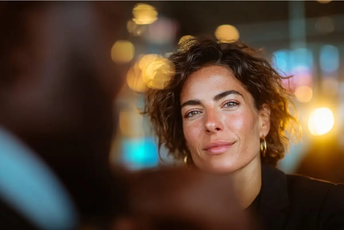 Person smiling in a warmly lit setting