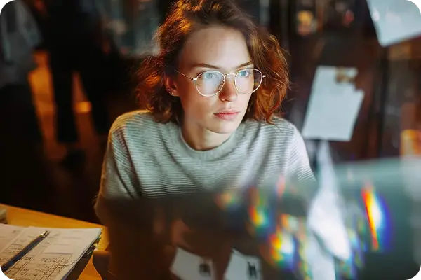 Woman working on computer at desk